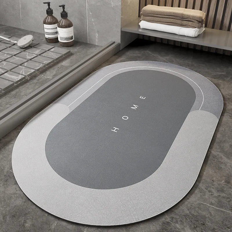 Blended fabric bathroom floor mat in oval and rectangular shapes with Baikal colour options