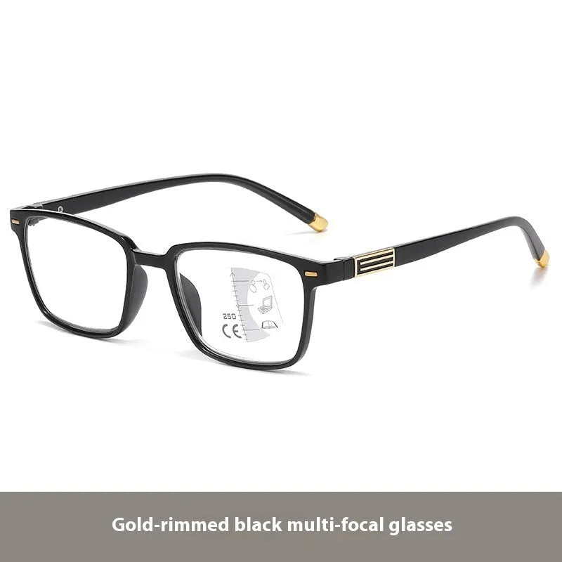 Multifocal reading glasses with anti-blue light and colour-changing lenses in various frame colour options