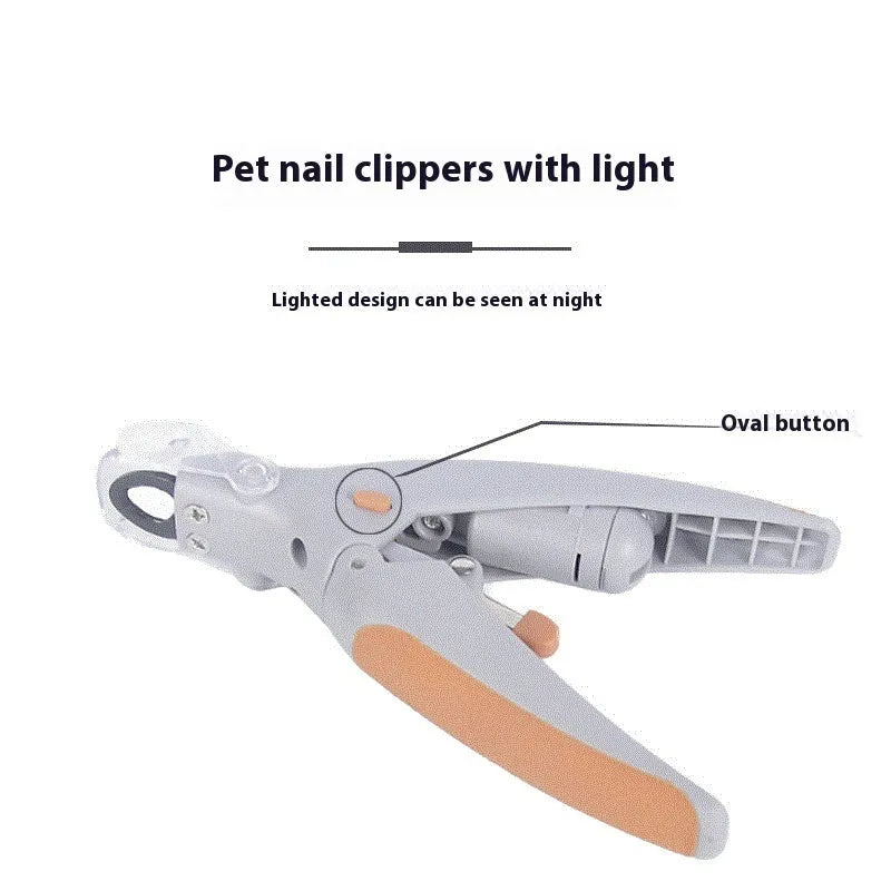Dog nail clipper with red blood line indicator and LED light, ABS plastic construction