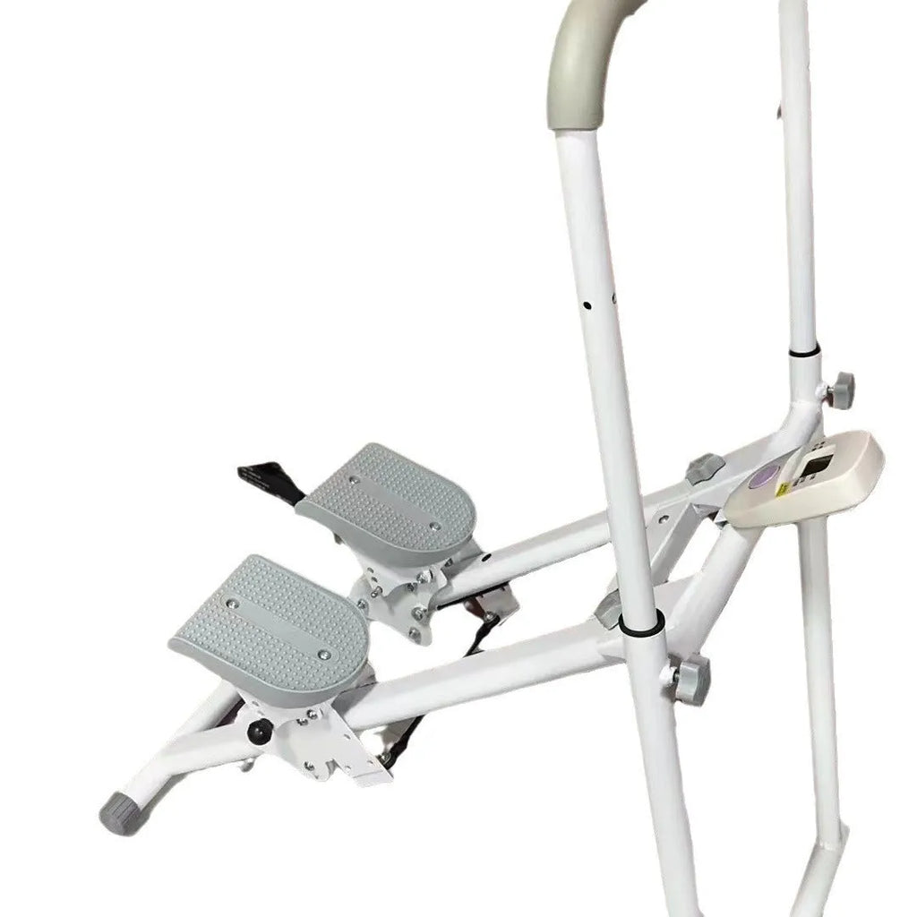 White foldable home treadmill with integrated climbing frame for multi-function exercise