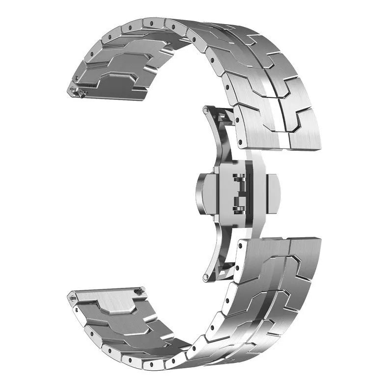 Stainless steel watch strap for Samsung Galaxy Watch in silver and black colours, showing 20mm and 22mm size options.