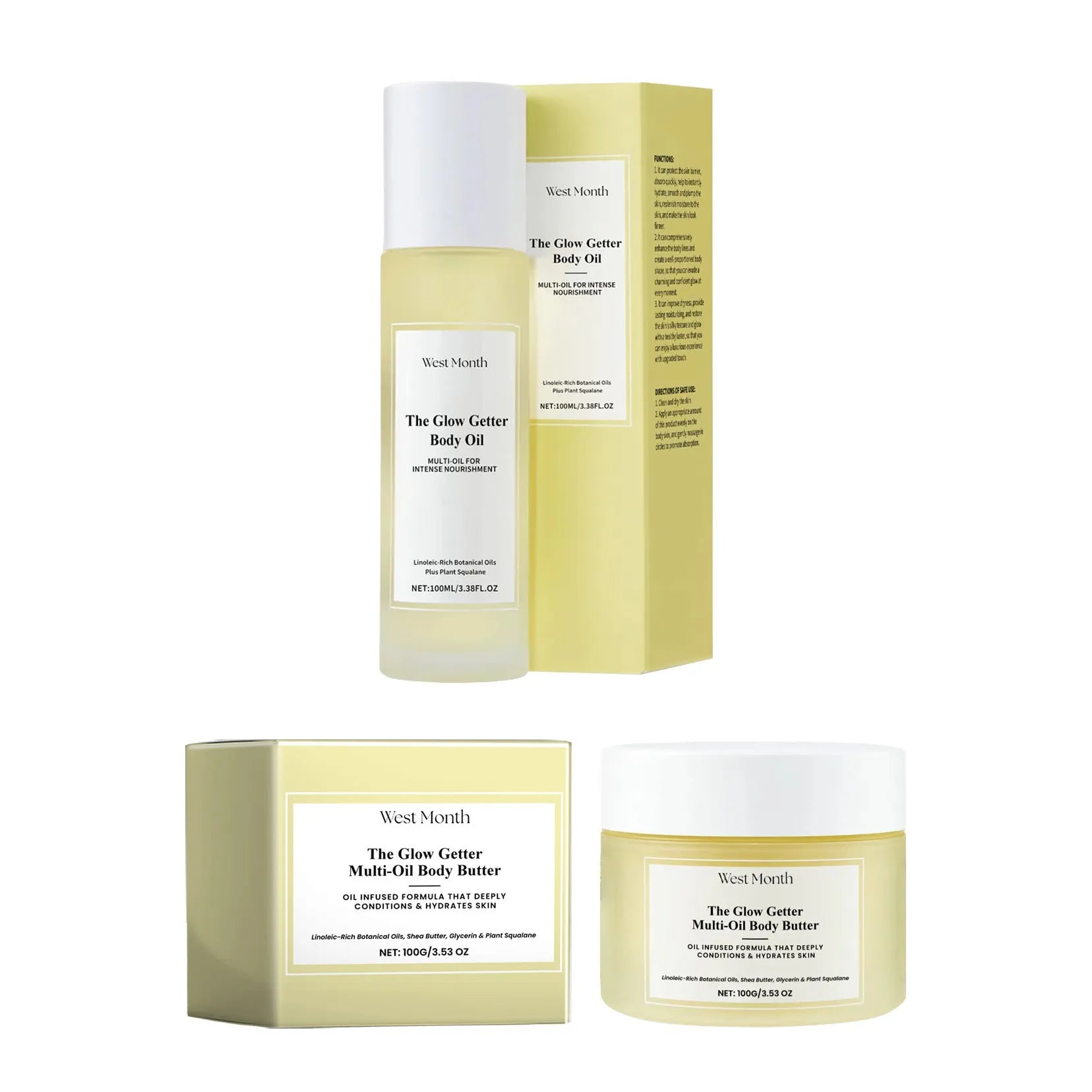 Body care kit with skincare oil bottle and moisturising cream jar for skin massage