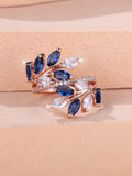 Adjustable copper leaf ring with horse eye zircon accents in multiple colour variations
