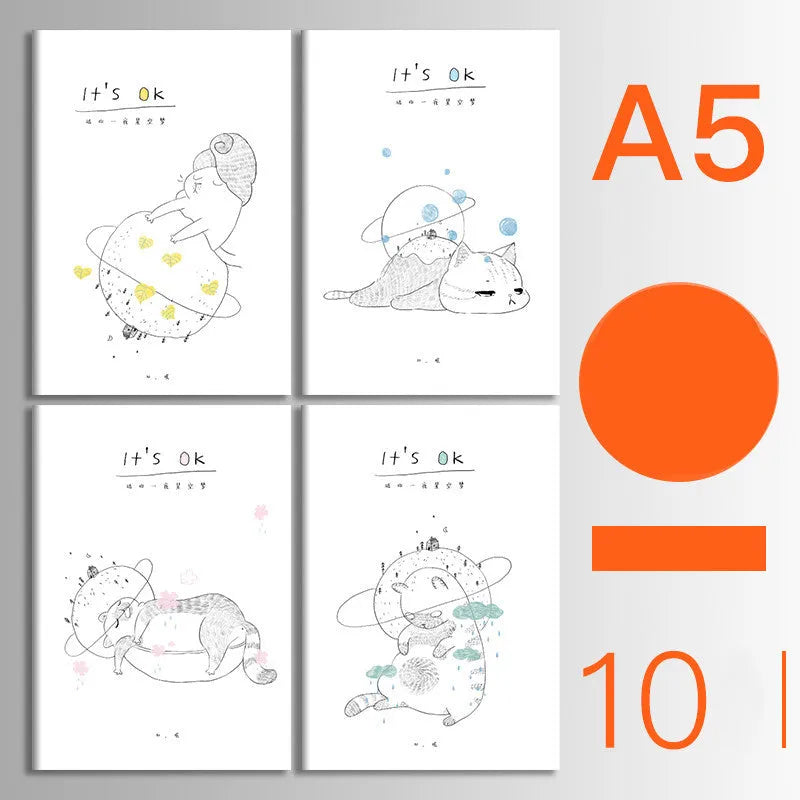 Set of 10 thread-bound softcover notebooks in various designs including kraft paper and printed patterns
