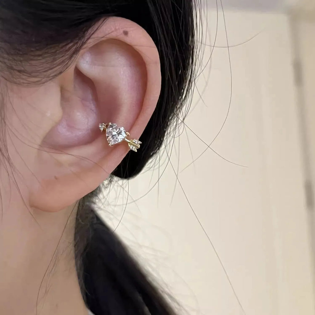 Sweet atmosphere heart shape alloy zircon ear clip for women Korean style light luxury