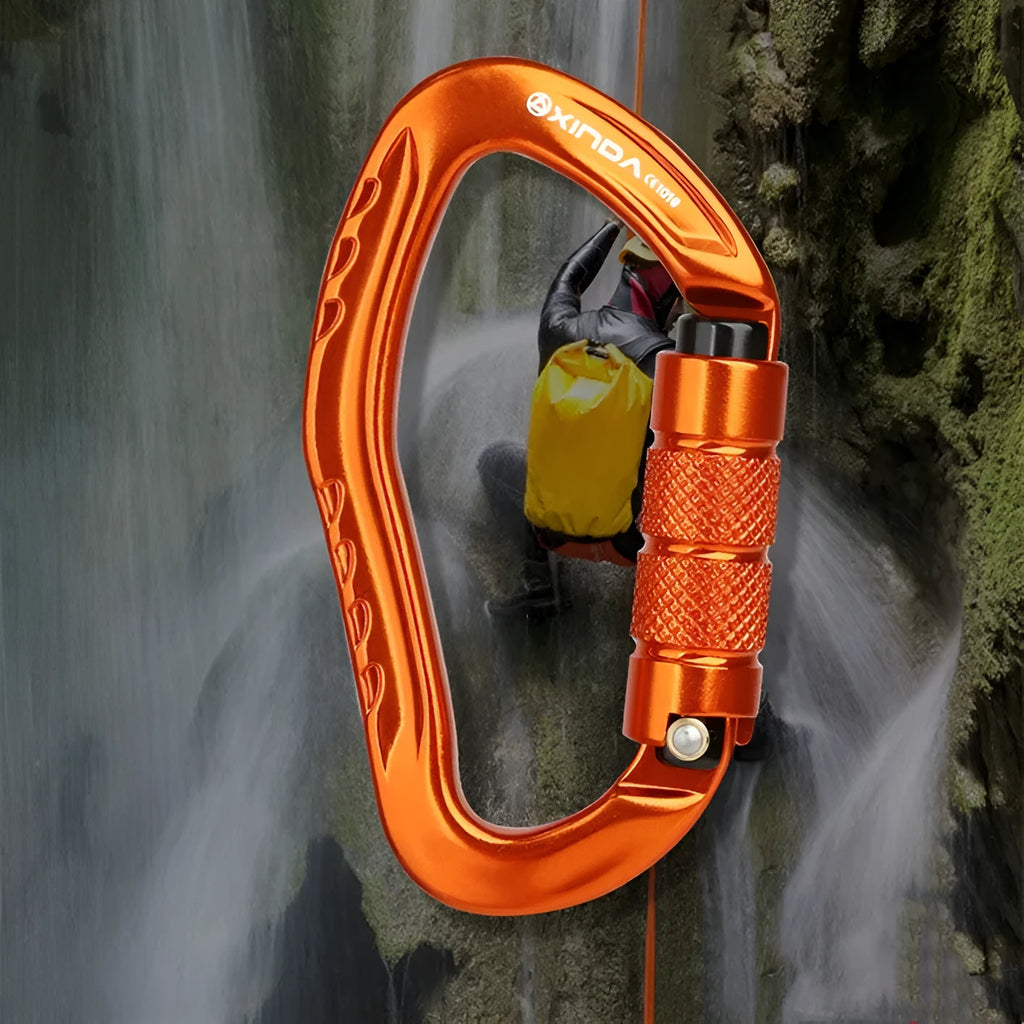 Automatic lock climbing carabiner in five colour options for outdoor rock climbing equipment