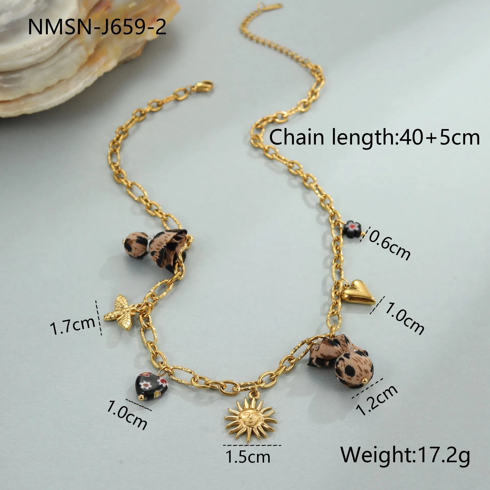 18K gold plated stainless steel leopard heart pendant necklace with adjustable chain