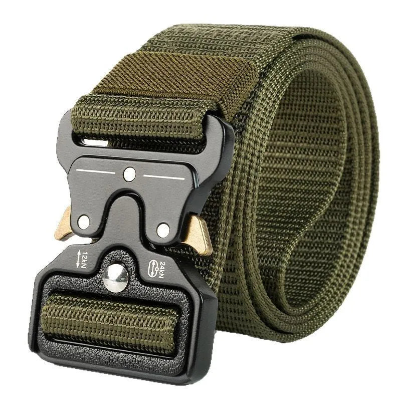 Men's thick canvas tactical belt with alloy buckle in Army Green colour