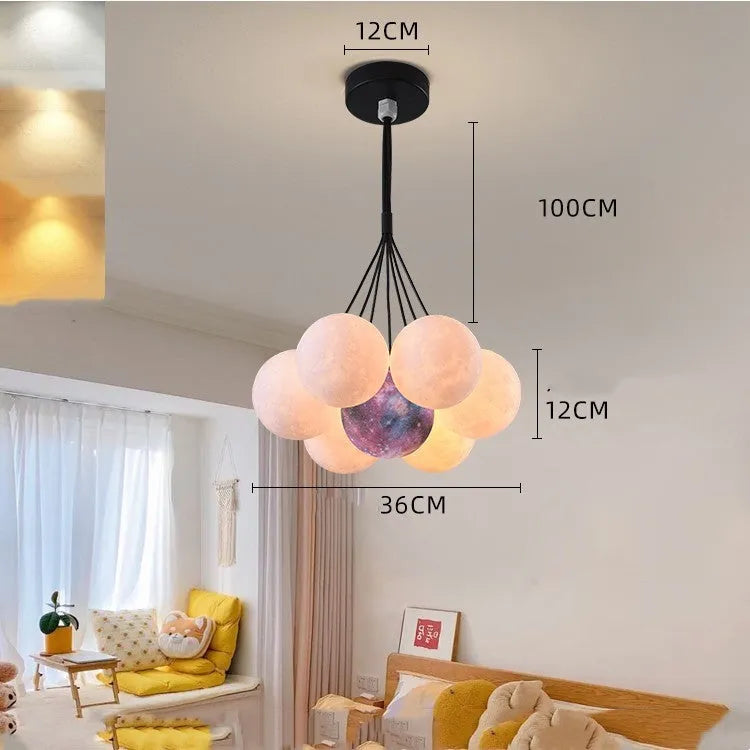 Nordic-style gold and black iron bedroom chandelier with moon bubble lights and PMMA lampshade