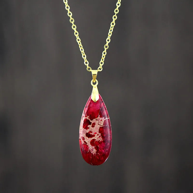 Jade water drop pendant necklace with 18K gold plating chain