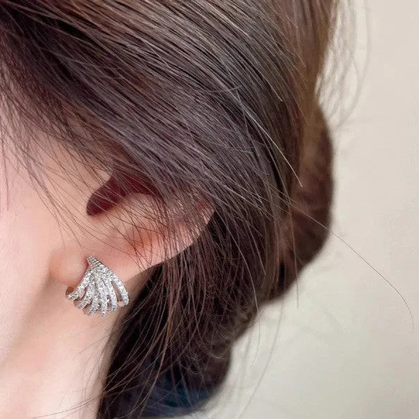 Women's geometric line design earrings with zircon stones in electroplated platinum colour