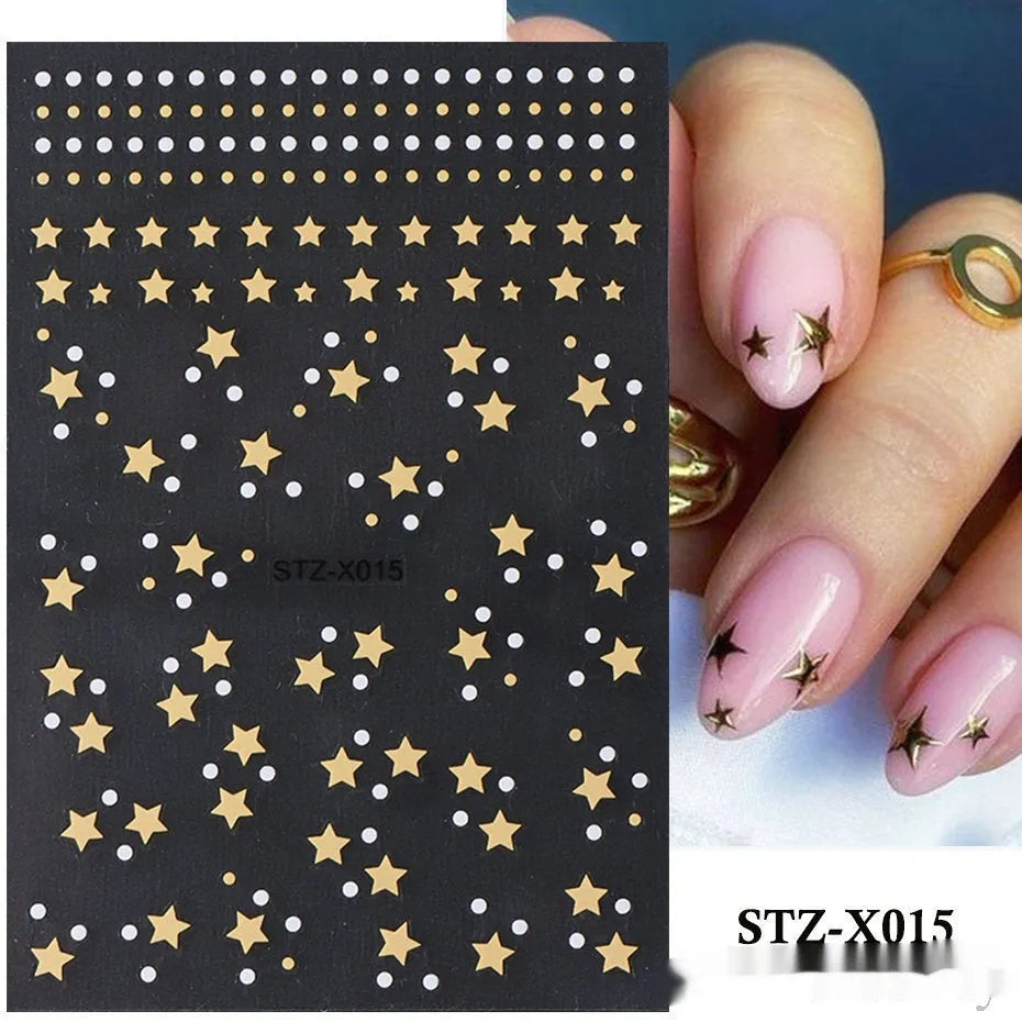 Sheet of black and silver stripe nail art stickers from a cartoon series for DIY manicures.