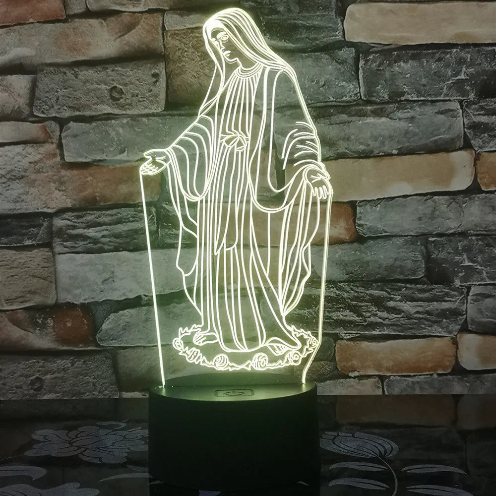 3D LED night light showing laser engraved acrylic plate with dual-ring pattern on ABS base with touch controls