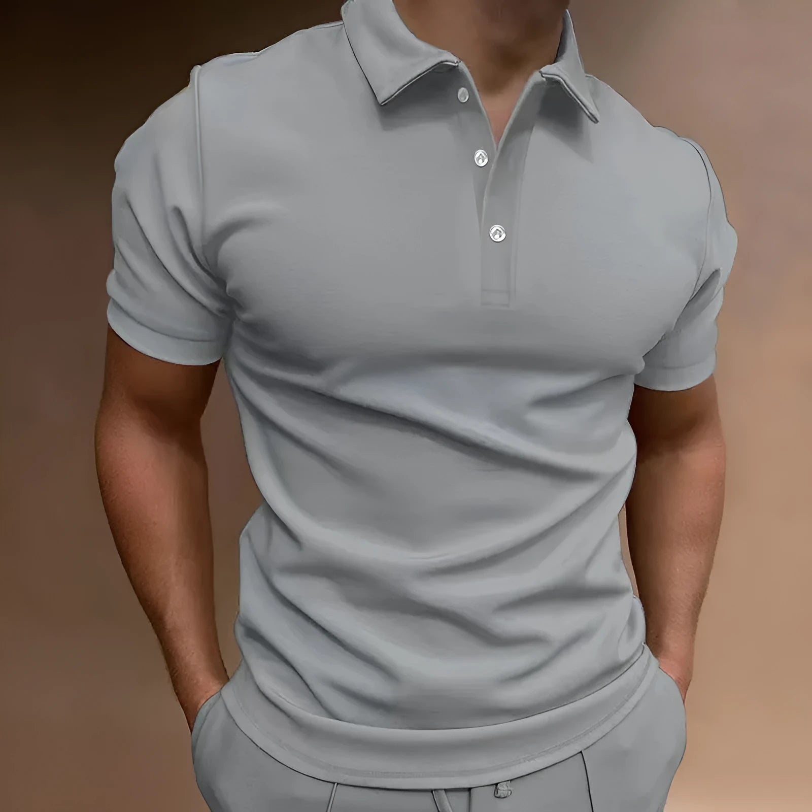 Men's loose fit cotton blend T-shirt with button detail and short sleeves in multiple colours