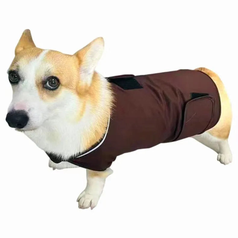 Dog wearing brocade cotton calming tank top for separation anxiety relief in Rose Red colour