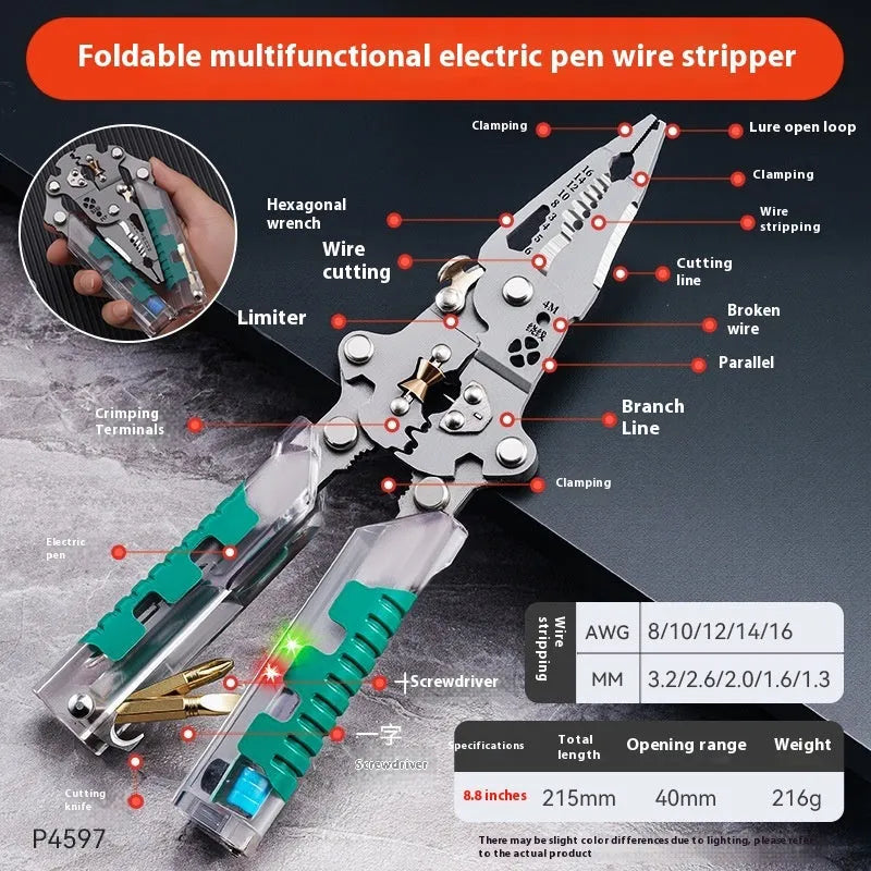 Thickened multi-functional electric pointed pliers wire stripper tool with rust prevention