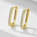 S925 sterling silver oval zircon ear clips with geometric quadrilateral design