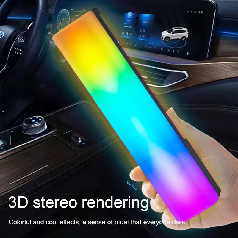 Black and white 3D RGB tabletop ambiance lamp with voice-activated rhythm lights for gaming and decor.