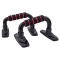 Pair of I-shaped black push up bars with PP sponge grips for home strength training.