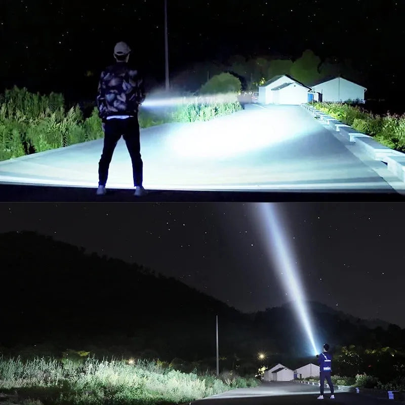 Rechargeable Super Bright LED Flashlight Focusing Light Outdoor Xenon Lamp with Aluminium Alloy Body for Caving Camping Hiking Hunting Night Fishing Patrolling - Available in L2 P20 P70 Models Single or Double Battery Options