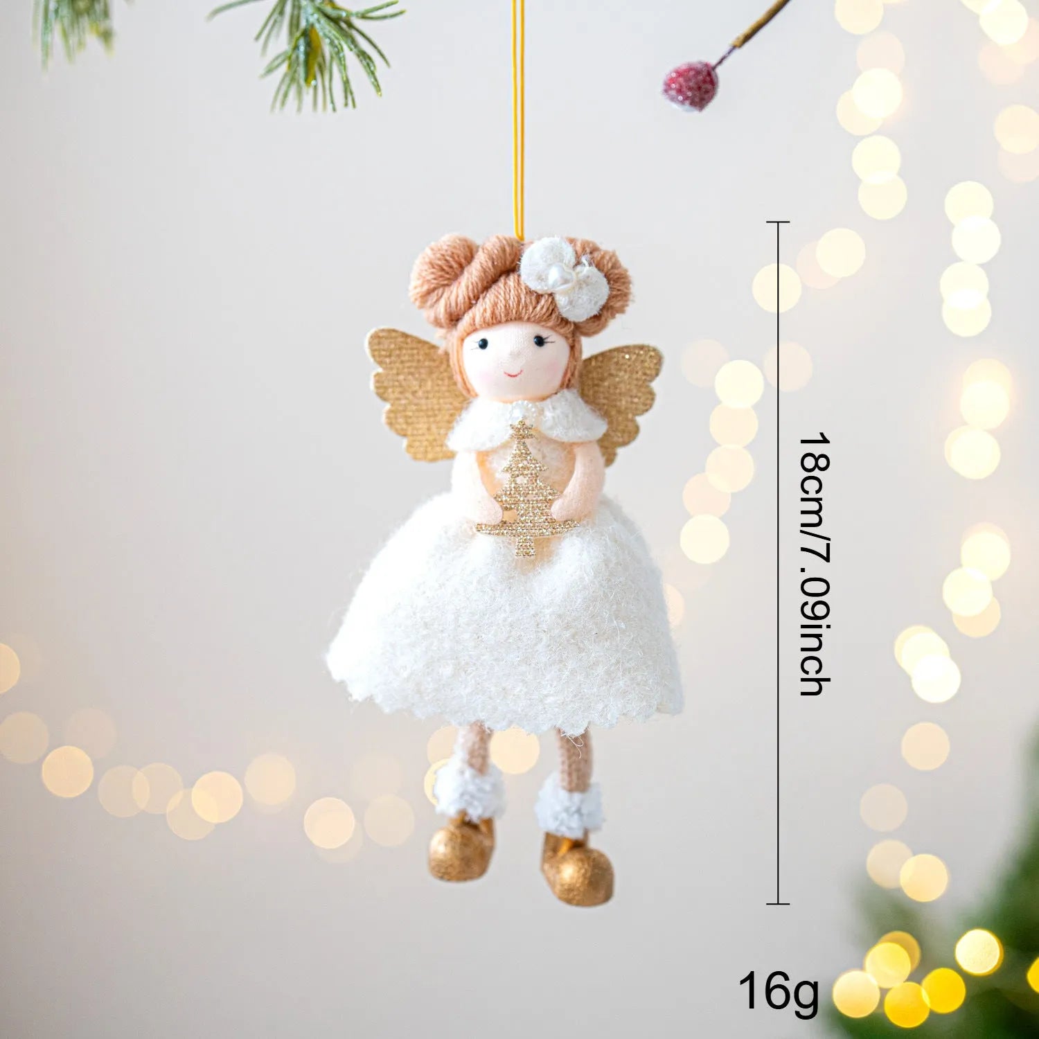 Pink and white Christmas angel wings plush pendant made from cloth material with modern simplicity design