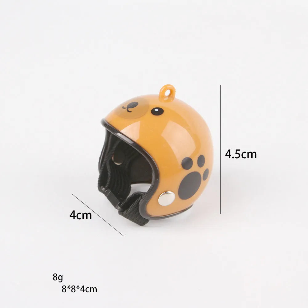 Small hard plastic pet helmet with elastic adjustment straps and sponge lining for chickens and birds