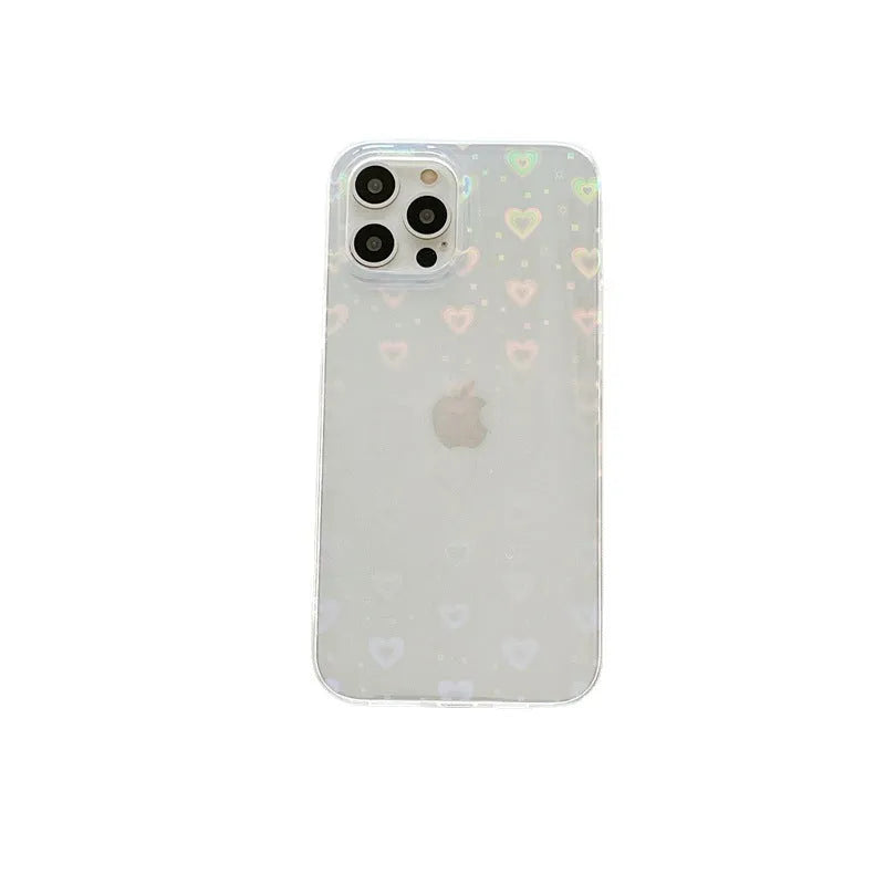 Transparent silicone iPhone case with laser colourful love pattern design.