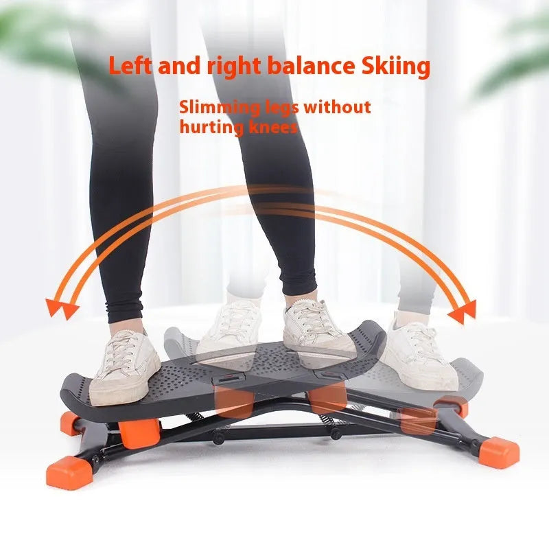 Black mini fitness skiing machine JS101A with elastic hand straps, compact design for home use