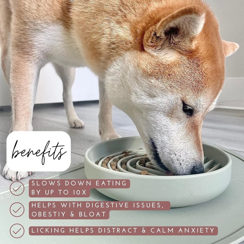 Silicone slow feeder dog bowl with textured ridges, shown in charcoal ash colour.