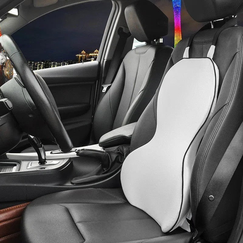Memory cotton car lumbar support cushion in a solid colour on a car seat.