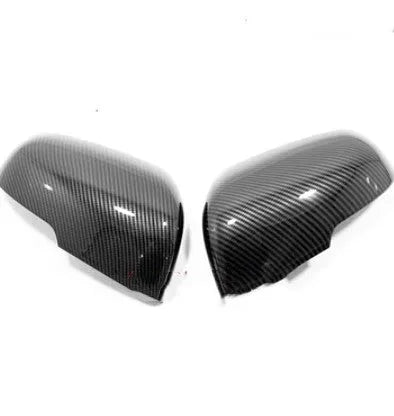 Pair of plastic rearview mirror protection covers in silver and black decorative finishes