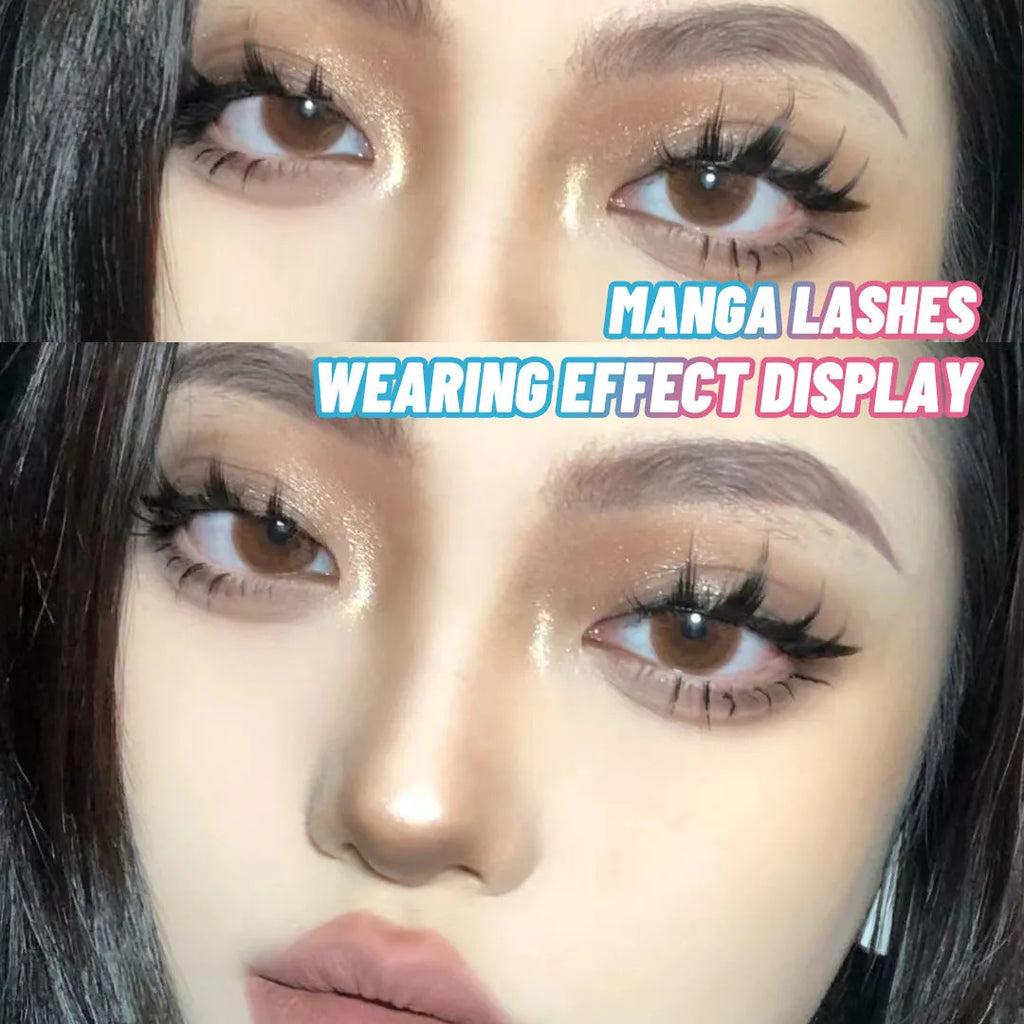 Pack of natural wispy Korean false eyelashes for anime cosplay, showing styles 007, 008, and 009.
