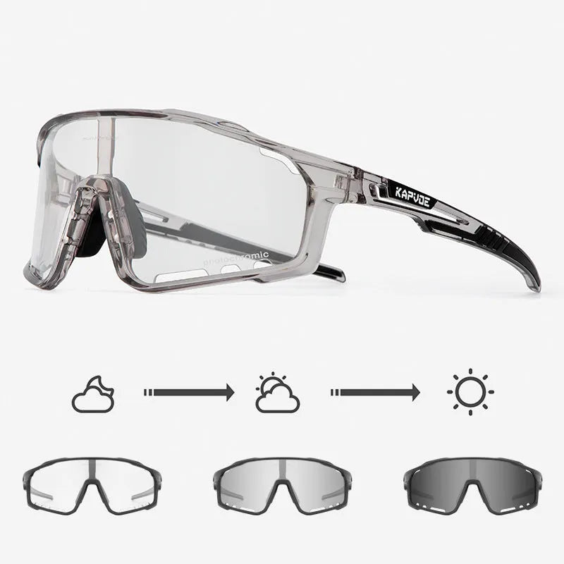 Colour-changing cycling sunglasses with photochromic lens and TR90 frame