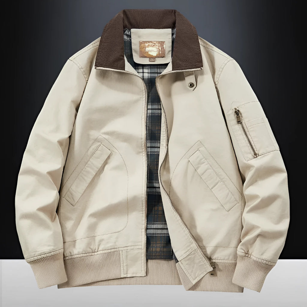 Men's plus-size washed cotton baseball flight jacket in Army Green