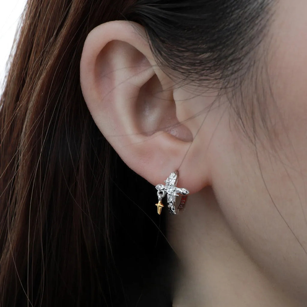925 silver geometric cross earrings with white gold colour electroplating for women