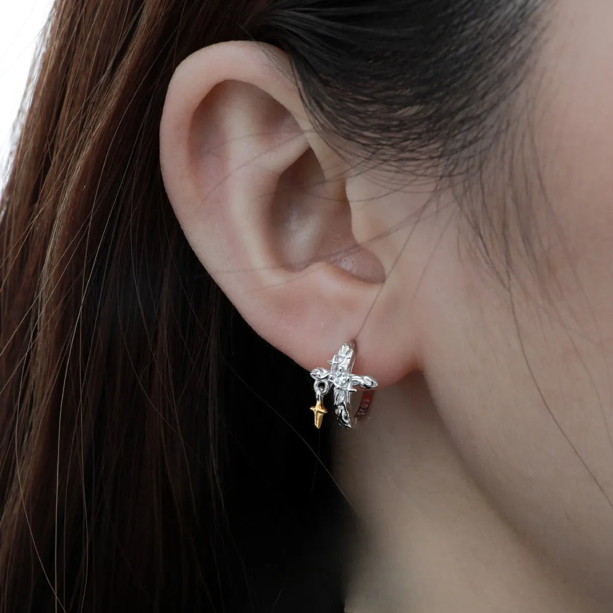 925 silver geometric cross earrings with white gold colour electroplating for women
