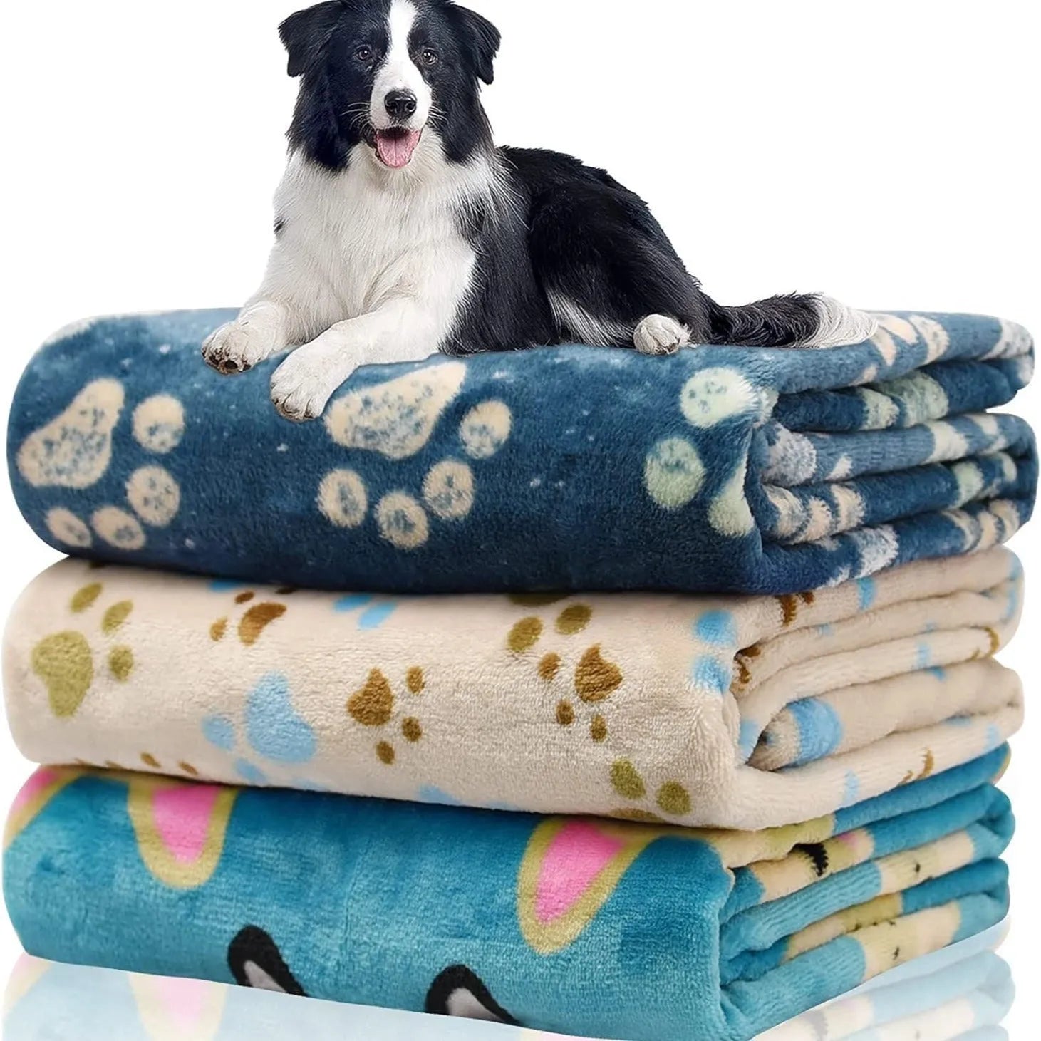 Cartoon anime dog blanket with double-sided flannel texture in blue dog or dog's paw designs