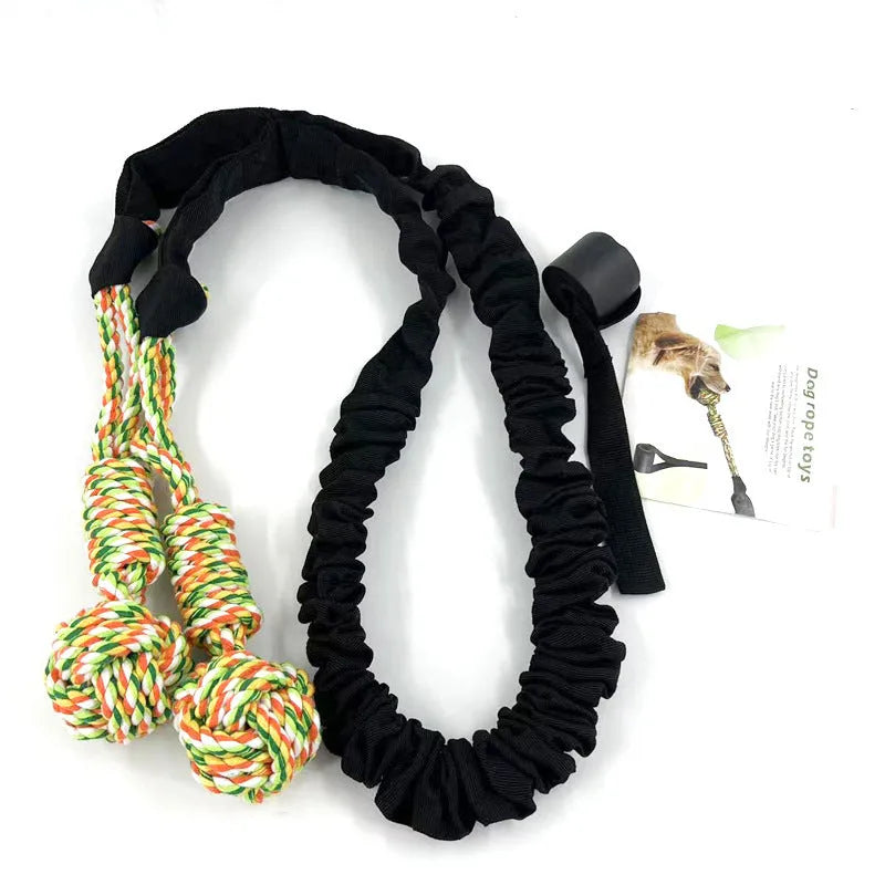 Cotton thread dog tug of war rope toy in black, grey, or red colours for chewing and interactive play