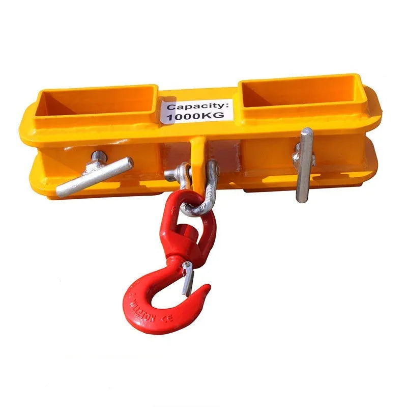 MK forklift crane conversion hook with rotatable drum and safety lock, iron construction.