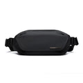 Black oxford cloth men's messenger bag with a cross-body strap.