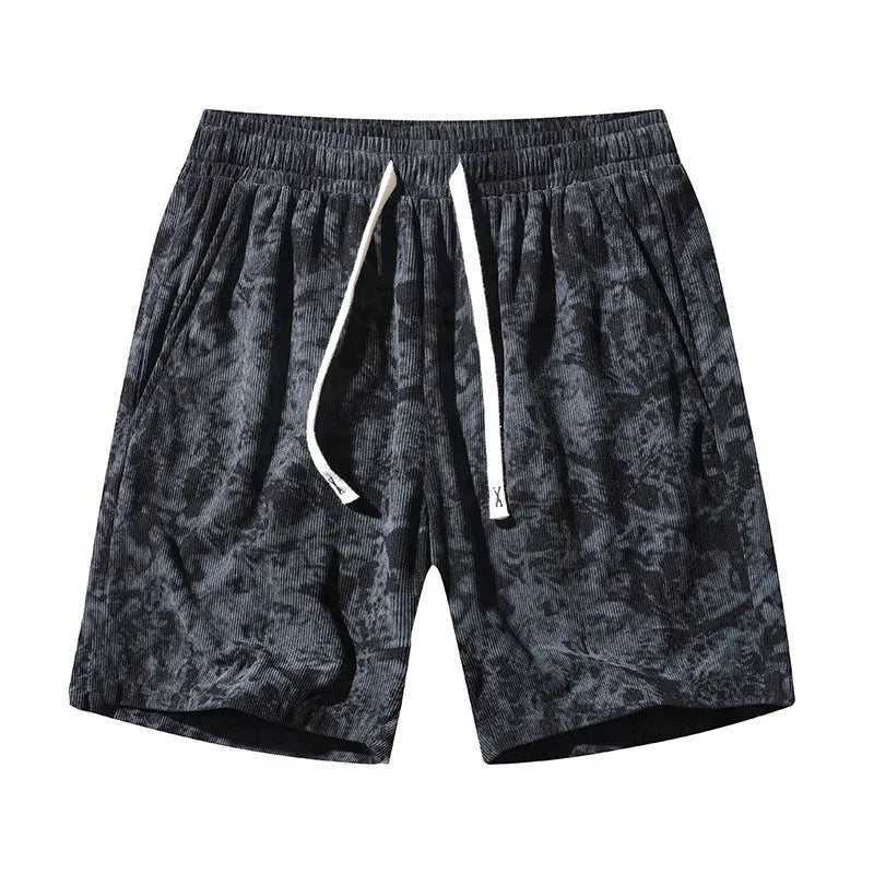 Men's corduroy camouflage athletic shorts with high waist and straight leg.