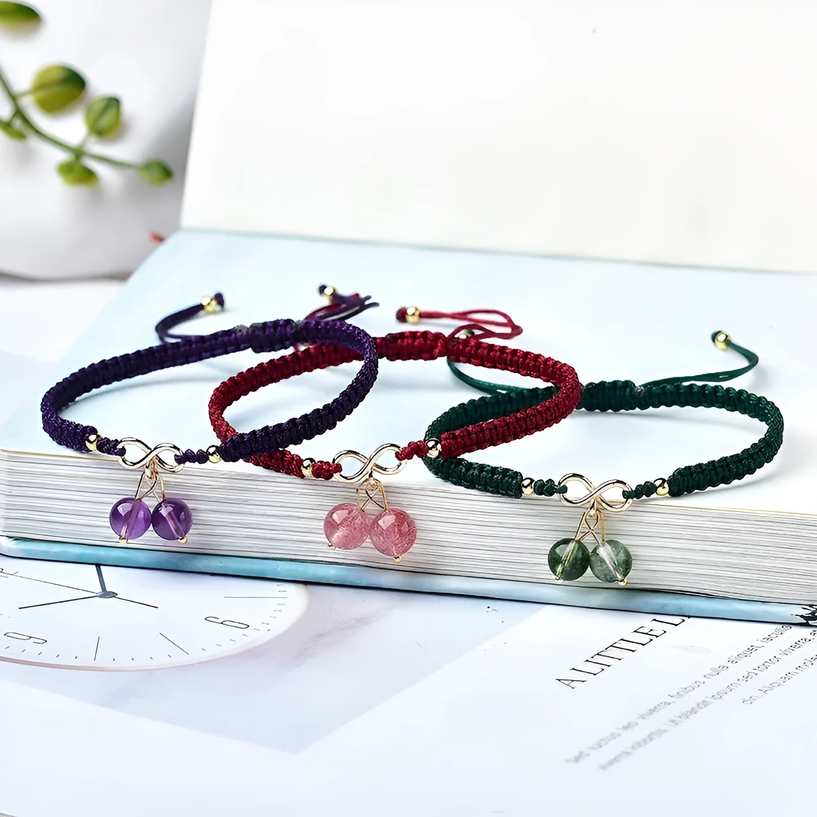 Women's natural strawberry quartz cherry bracelet with crystal gemstone and fruit-shaped design