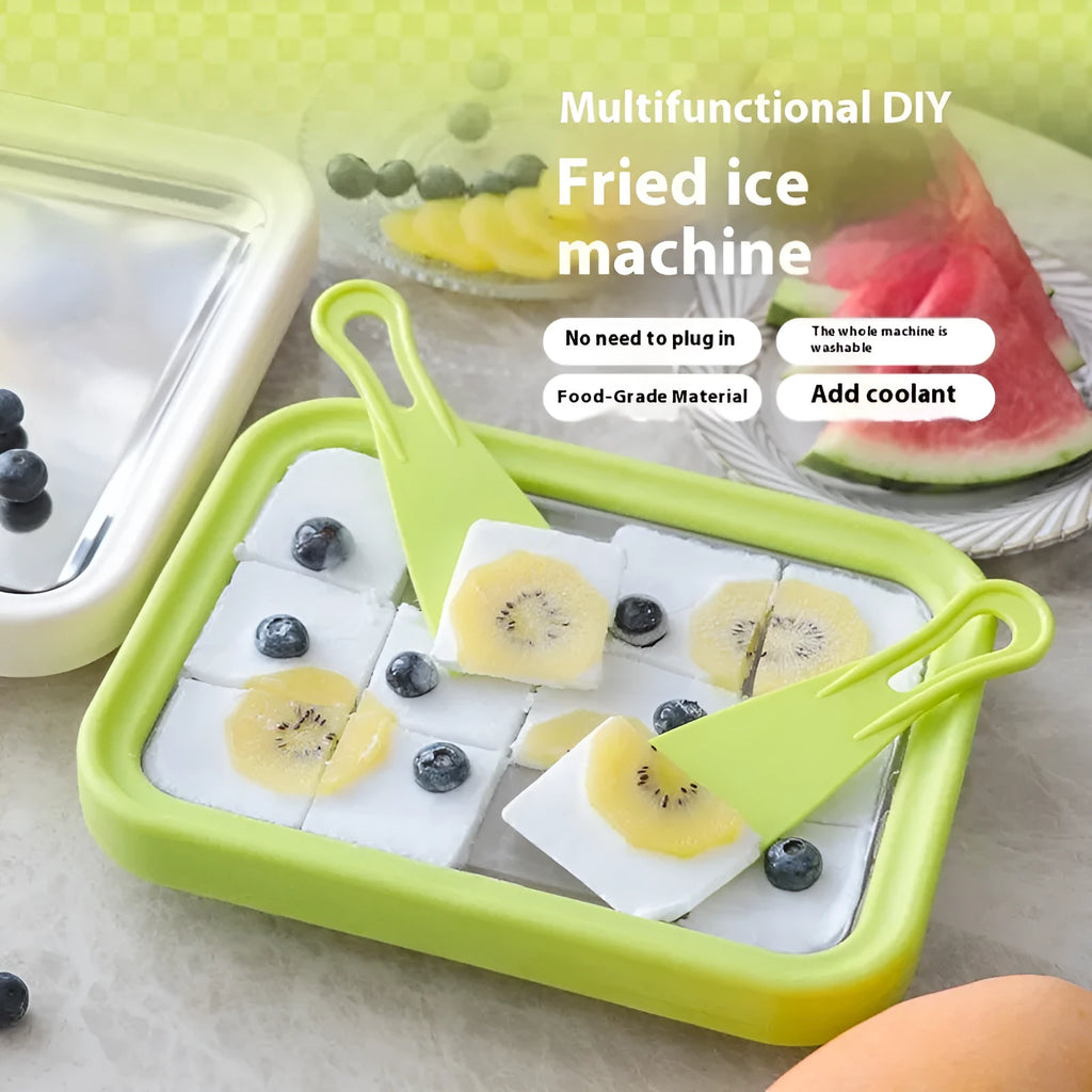 Green children's fried yoghurt machine with aluminium gasket for DIY dessert making
