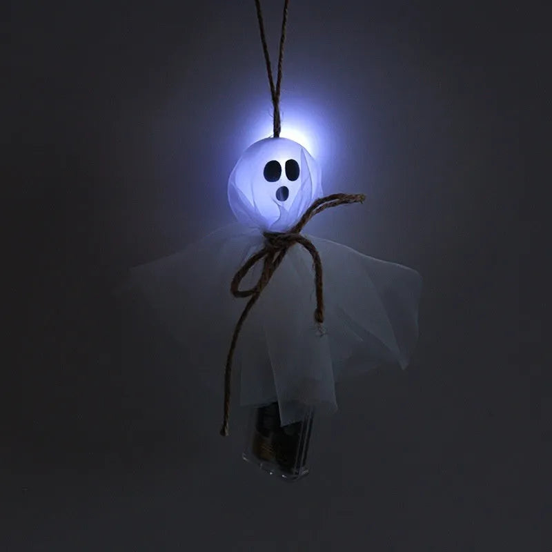 Halloween LED lighting chain with colourful ghost-shaped lights and battery box