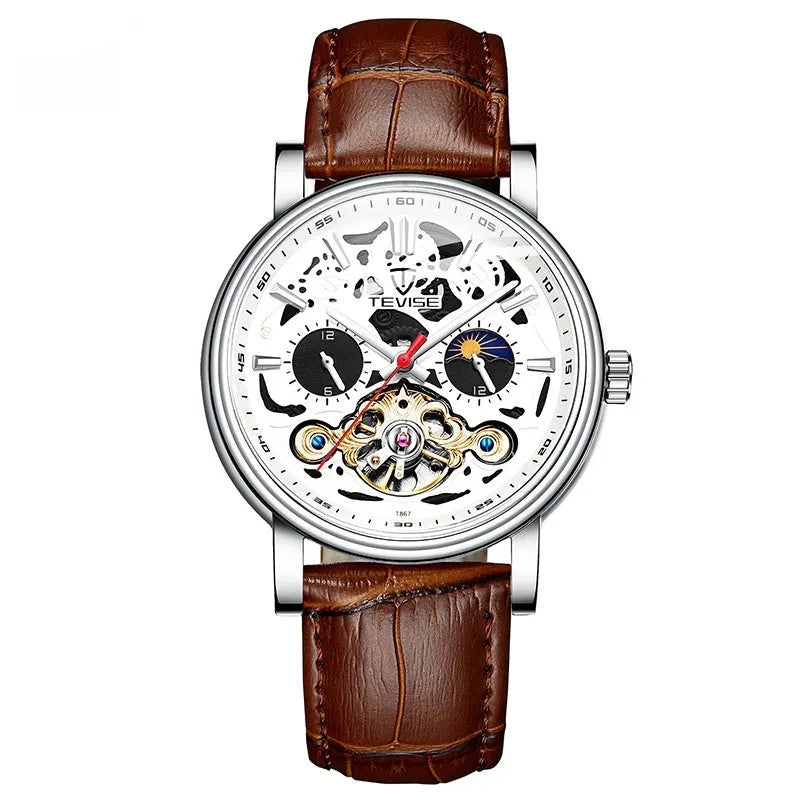 Men's mechanical watch with tourbillon, luminous hands, waterproof case in multiple colour options