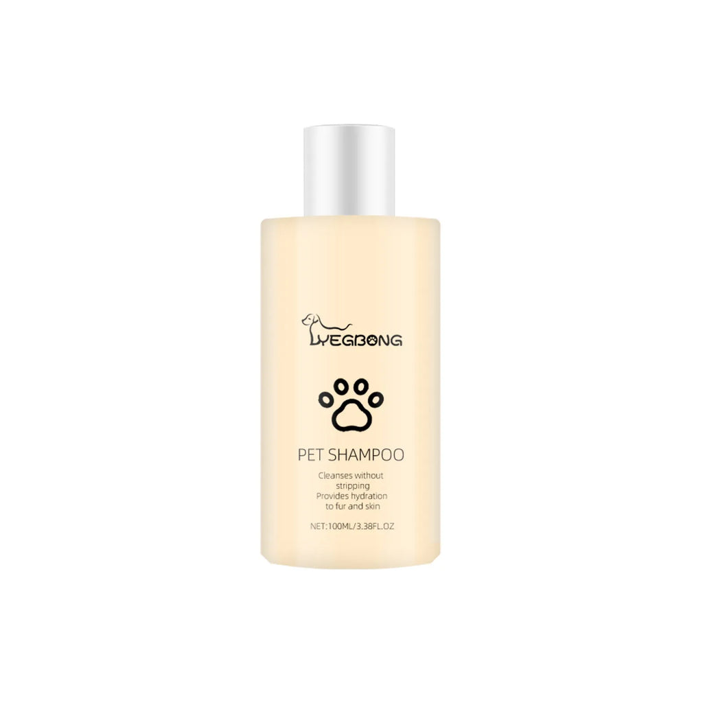 100ml and 300ml bottles of mild pet shampoo for dogs on a white background.