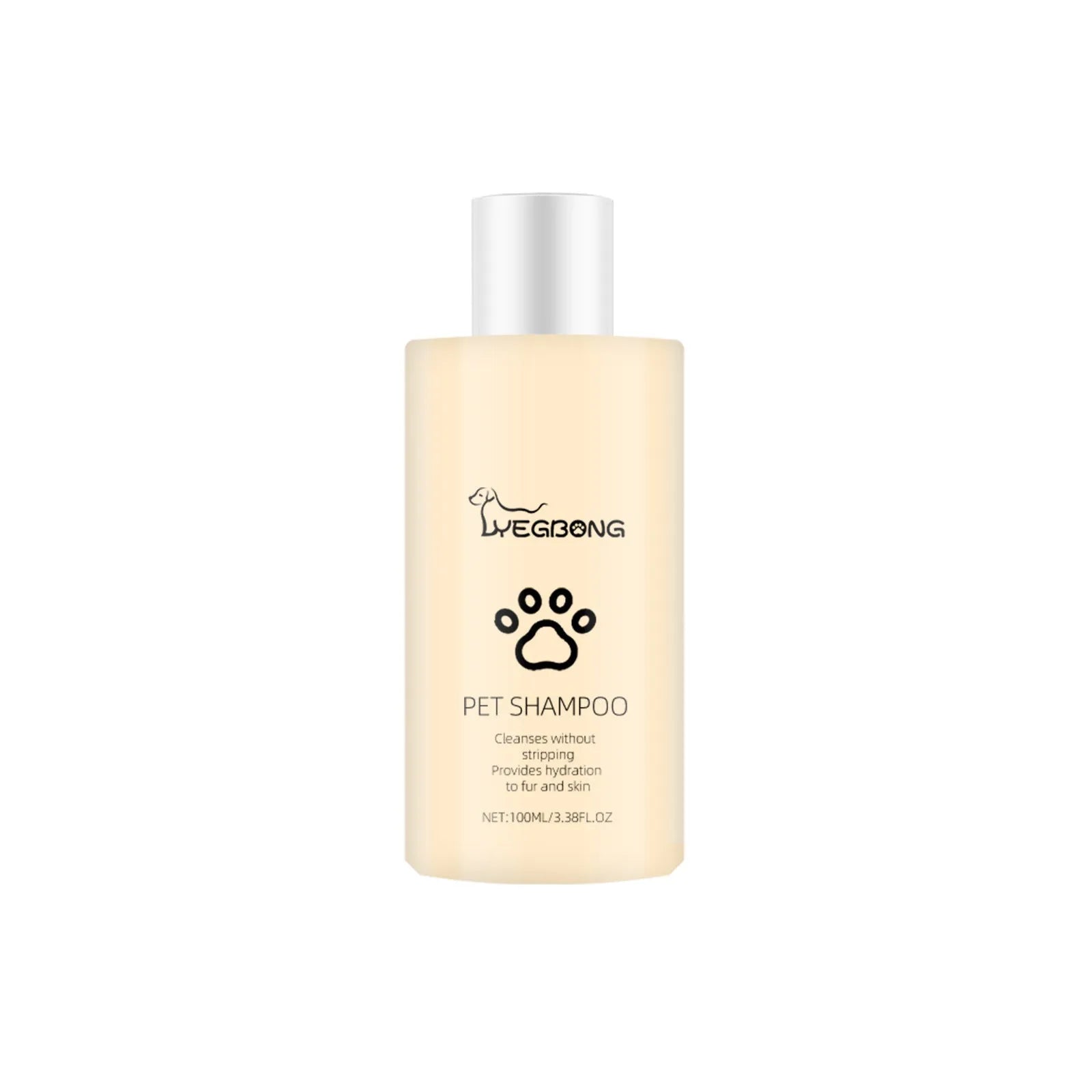 100ml and 300ml bottles of mild pet shampoo for dogs on a white background.