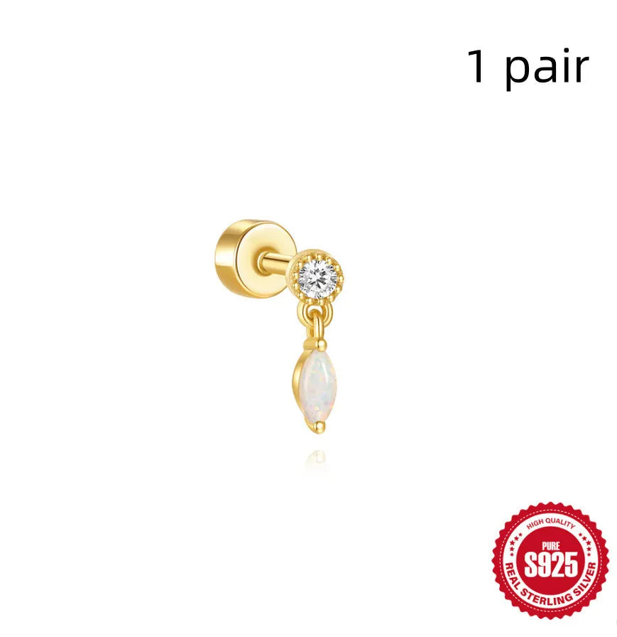 S925 sterling silver ear bone stud with flat column thread in one of twelve gold electroplated colour options.
