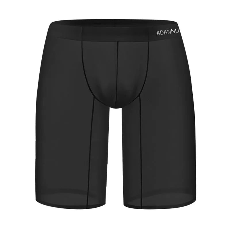 Men's solid colour seamless nylon lounge shorts in black, shown on a model.