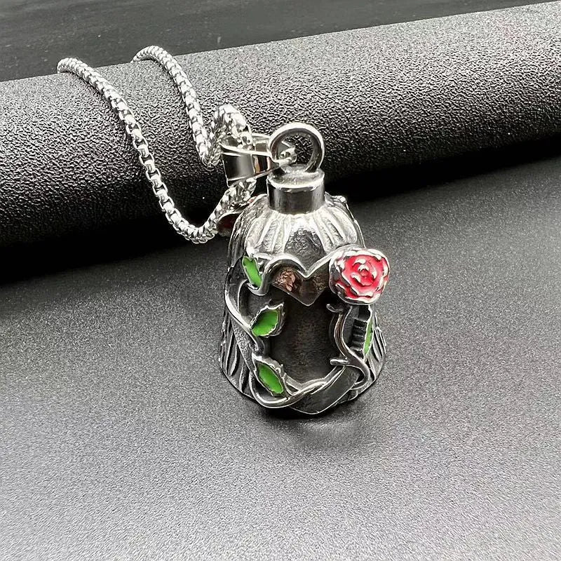 Titanium steel motorcycle riding lucky bell with vintage polished finish and double-sided epoxy rose design